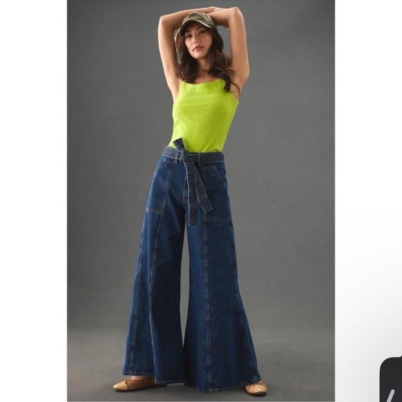 Anthropologie Farm High Rise Wide Leg Rio Palazzo Jeans Blue Denim Size 23 NWT - Picture 3 of 10